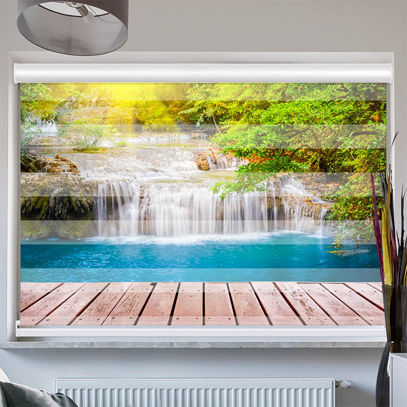 Doppelrollo mit Kassette Wald Wasserfall Steg