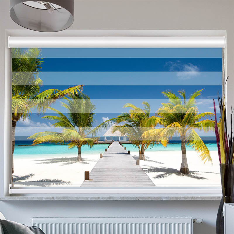 Doppelrollo mit Kassette Malediven Strand Palmen
