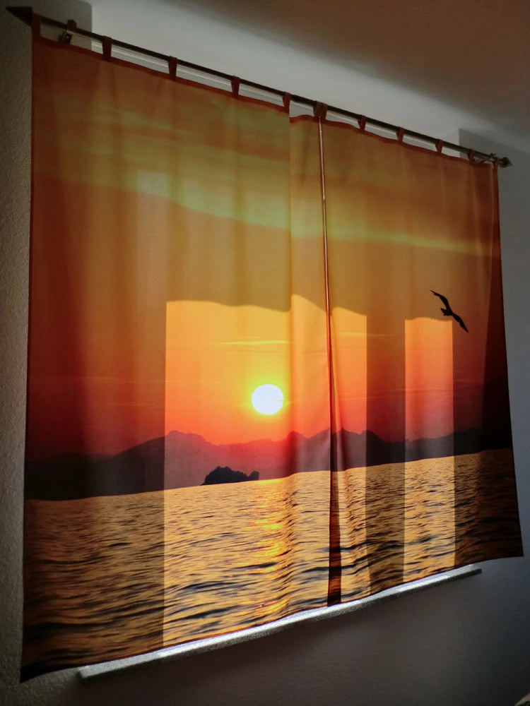 Bedruckter Foto-Vorhang zweiteilig mit Foto vom Sonnenuntergang am Meer bedruckt