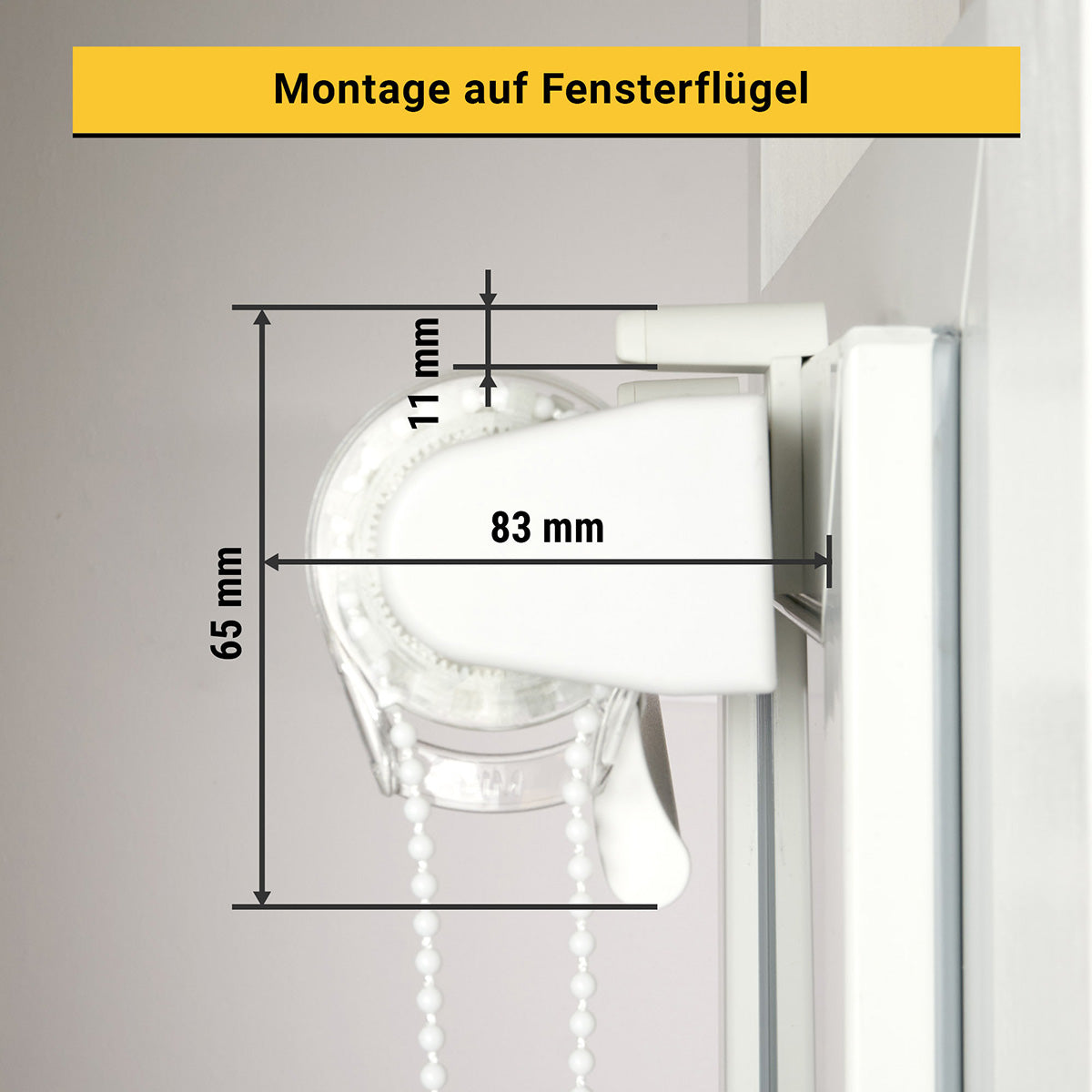 Abmessungen für Fotorollo mit Montageschiene am Fenterflügel