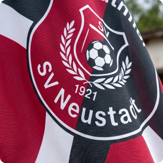 Vereinsflagge mit detailreichem Logo im Sublimationsdruck mit brillanten Farben und hoher Druckqualität