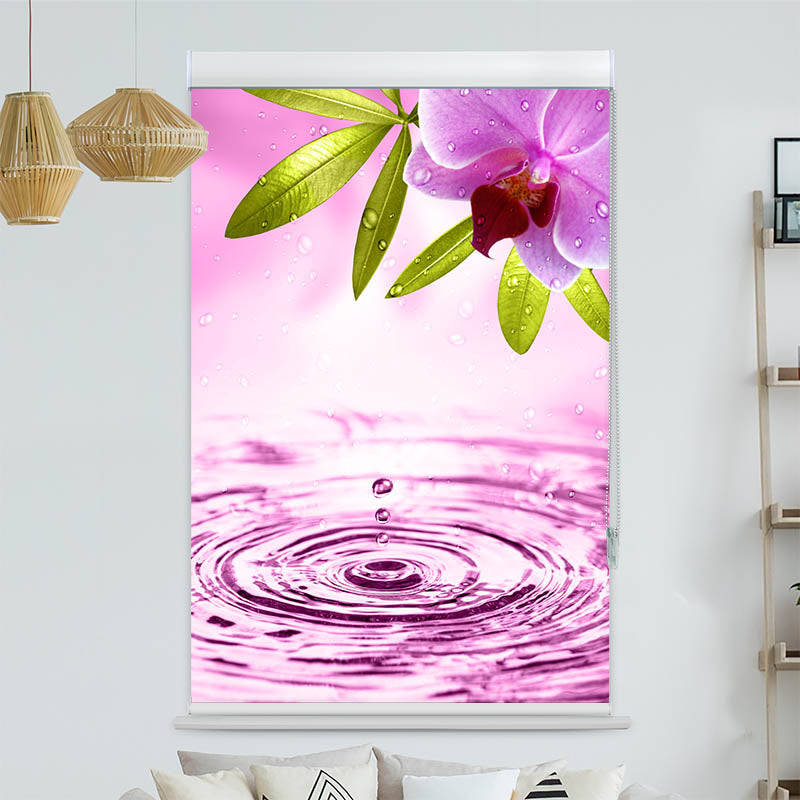 Kassettenrollo Motiv 'Pinke Orchidee mit Wassertropfen'