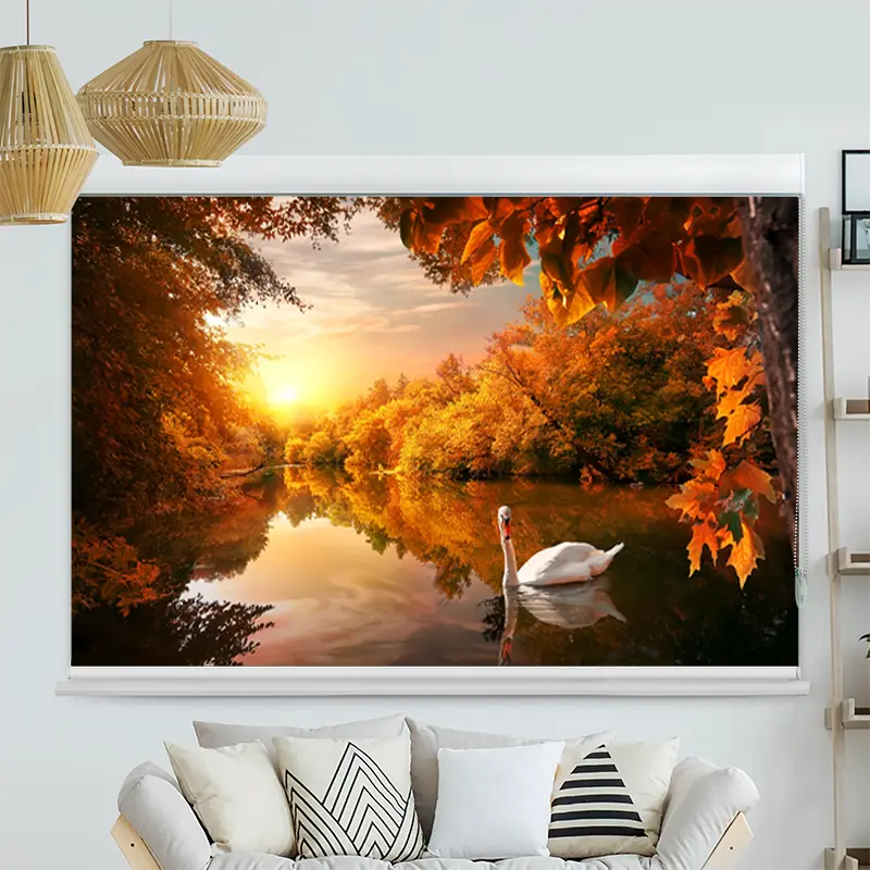 Kassettenrollo Motiv Schwan auf Herstteich