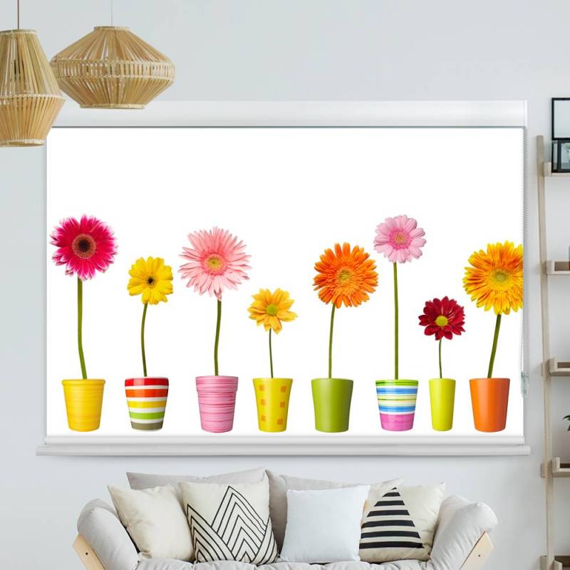 Kassettenrollo Motiv Bunte Topfblumen