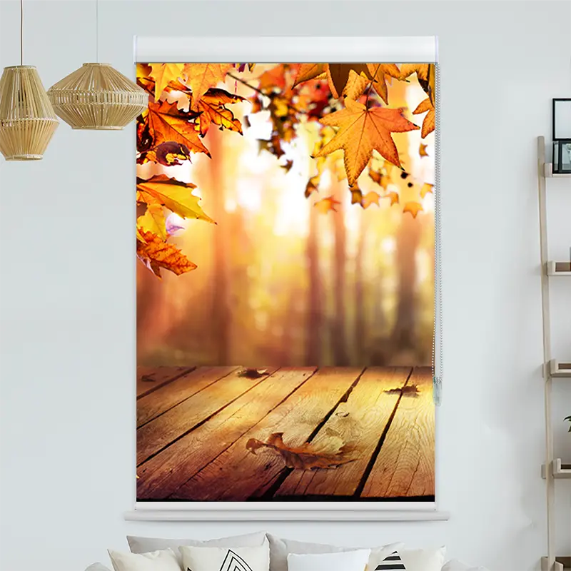 Kassettenrollo Motiv "Holzsteg Herbstlaub" | bis B 420 x H 420 cm