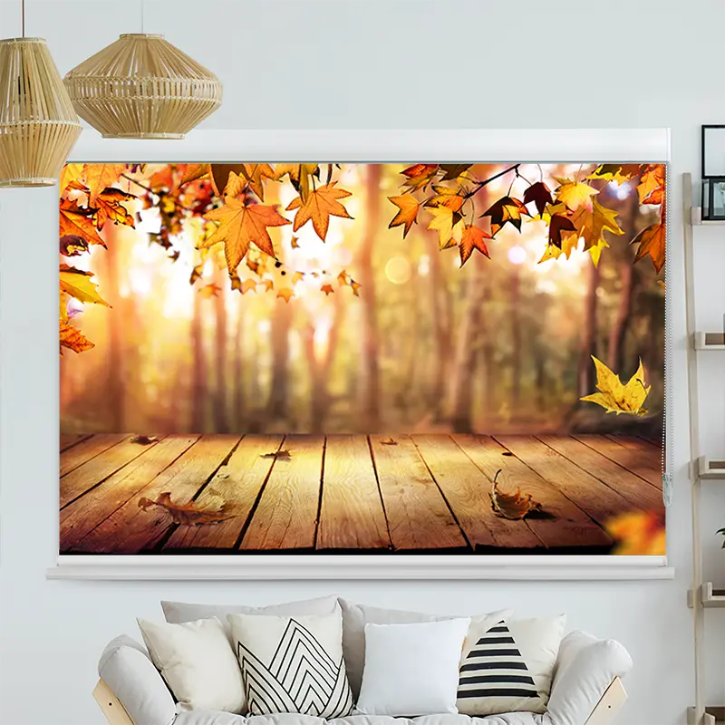 Kassettenrollo Motiv "Holzsteg Herbstlaub" | bis B 420 x H 420 cm