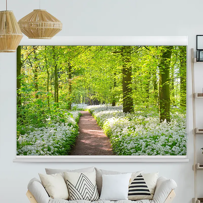 Kassettenrollo Motiv Waldweg Mit Blumen