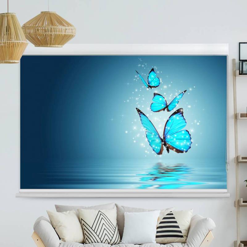 Kassettenrollo Motiv Blaue Schmetterlinge