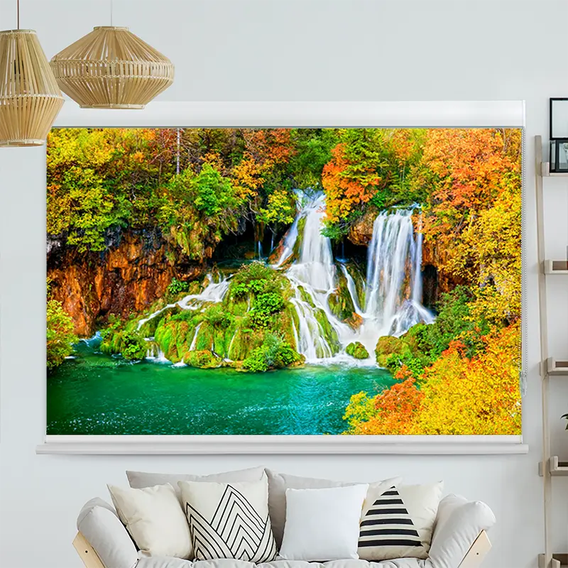 Kassettenrollo Motiv "Wasserfall Wald Im Herbst" | bis B 420 x H 420 cm