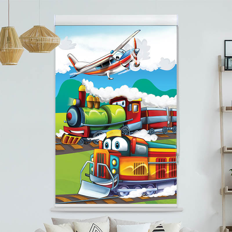 Kassettenrollo Motiv 'Eisenbahn und Flugzeug'