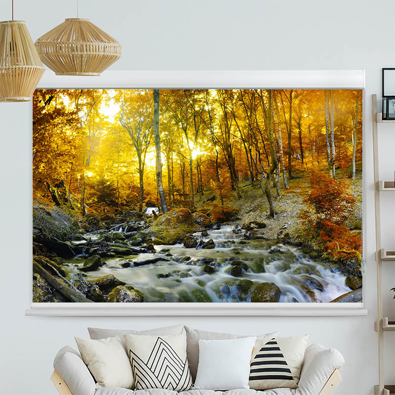 Kassettenrollo Motiv 'Herbstwald Fluss'