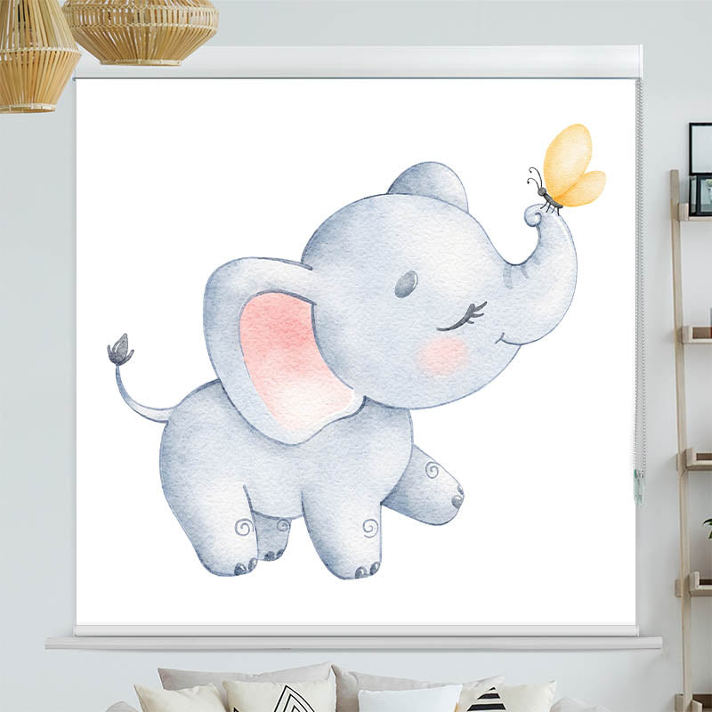 Kassettenrollo Motiv Elefantenkind Schmetterling