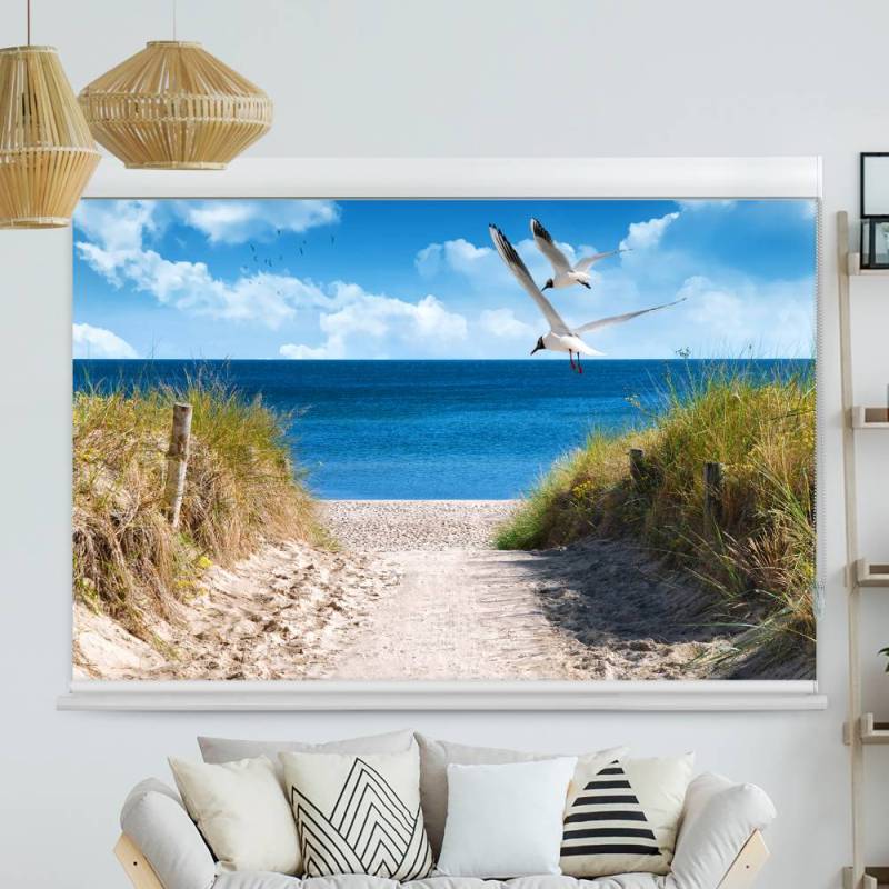 Kassettenrollo Motiv Duene Meer Moewen