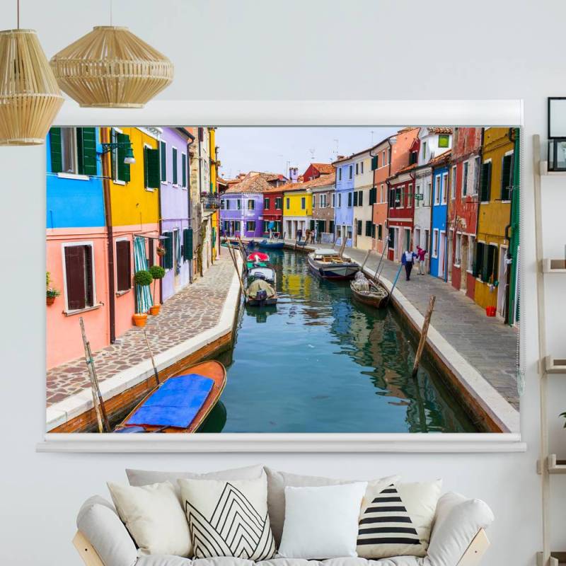 Kassettenrollo Motiv Kanal Bunte Haeuser