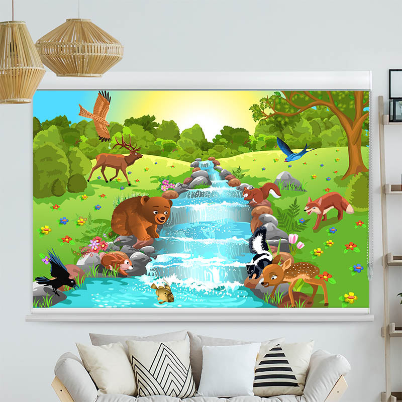 Kassettenrollo Motiv 'Tiere am Fluss'