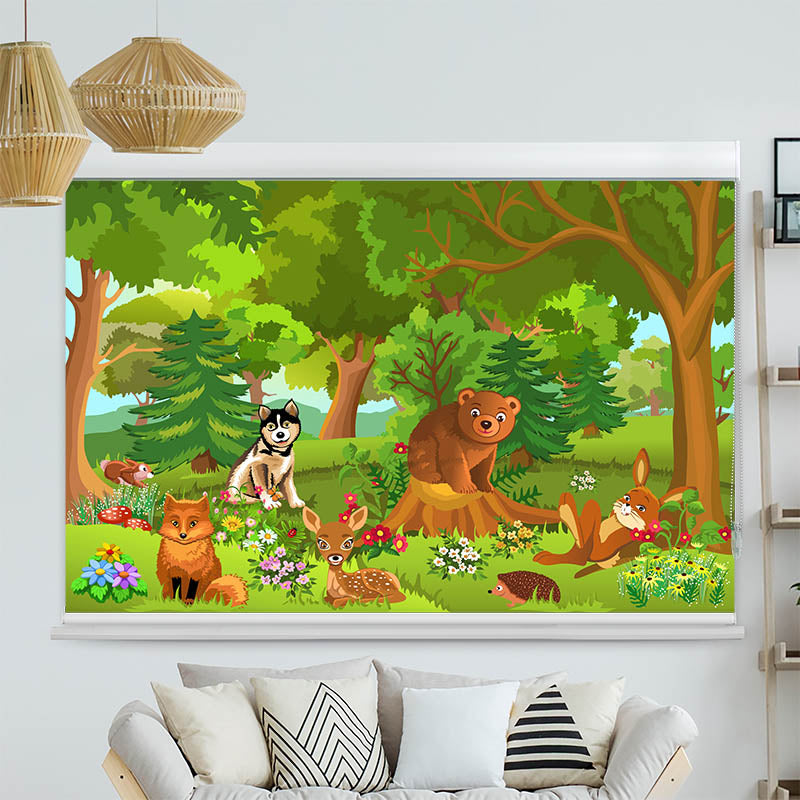 Kassettenrollo Motiv 'Wilde Tiere im Wald'