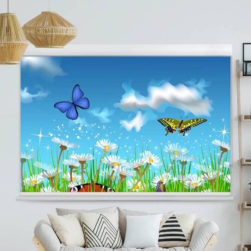 Kassettenrollo Motiv Schmetterlinge Wiese