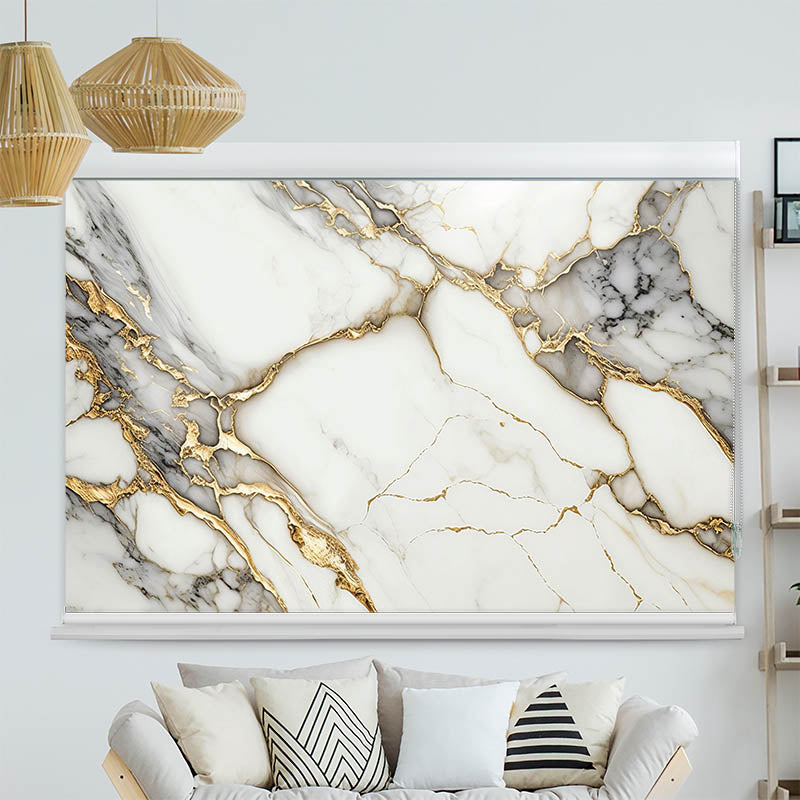 Kassettenrollo Motiv Gold Weiss Marmoriert