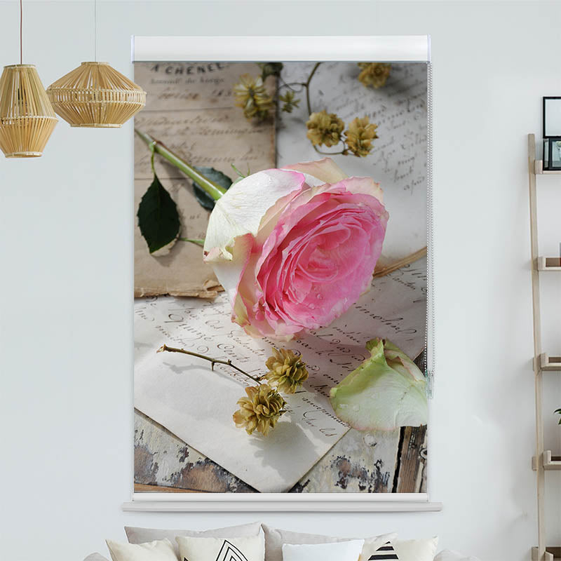 Kassettenrollo Motiv Rose Pink Brief Vintage