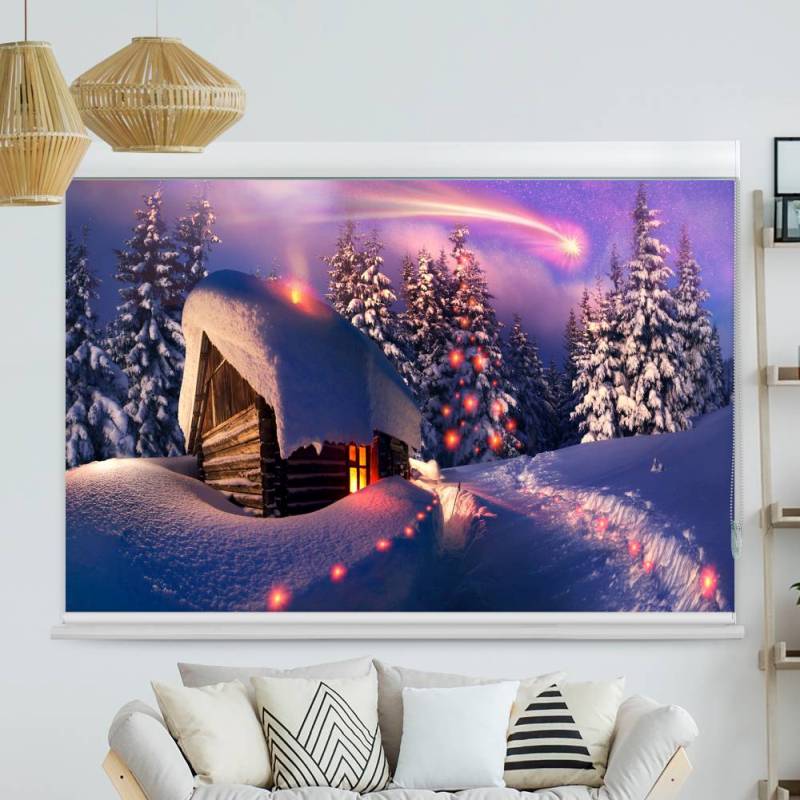 Kassettenrollo Motiv Schneehuette Winterlandschaft