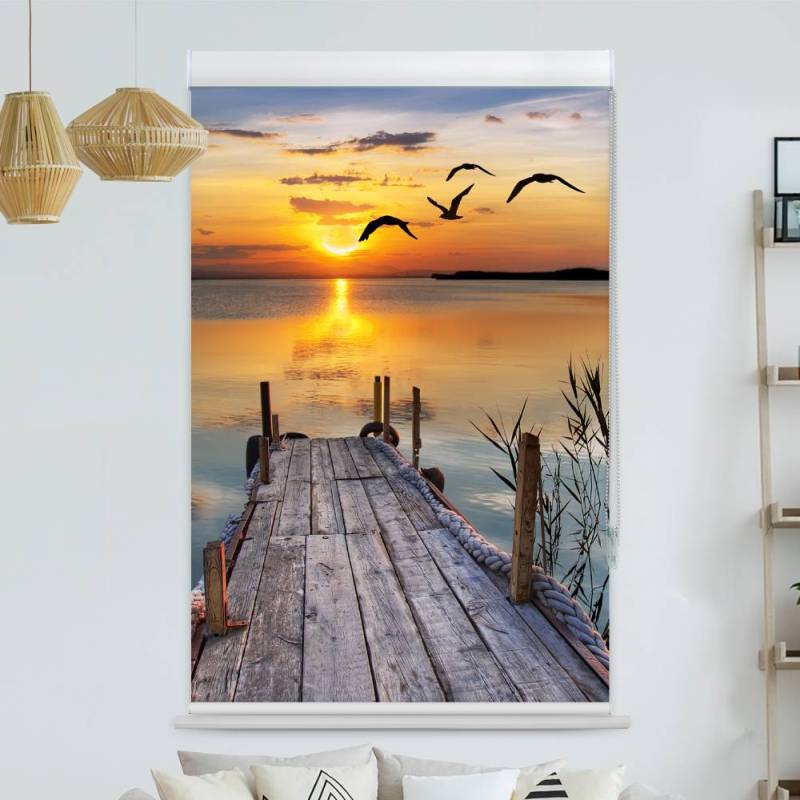 Kassettenrollo Motiv See Steg Sonnenuntergang