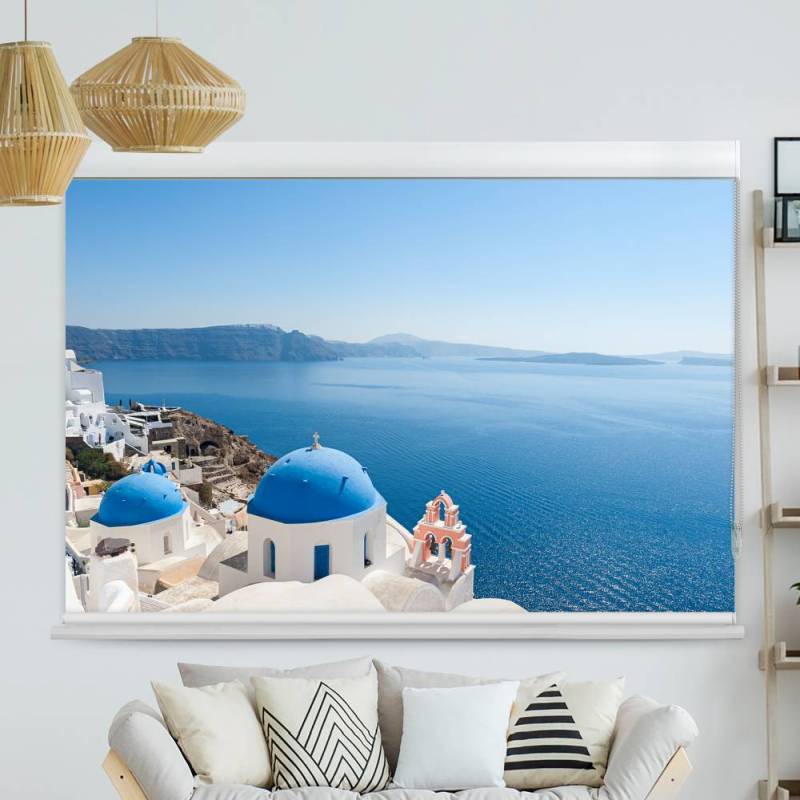 Kassettenrollo Motiv Kirche Santorini