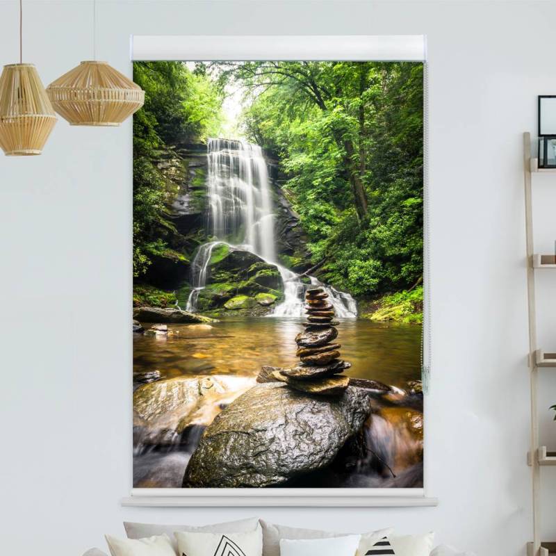 Kassettenrollo Motiv Wasserfall Zen Stones