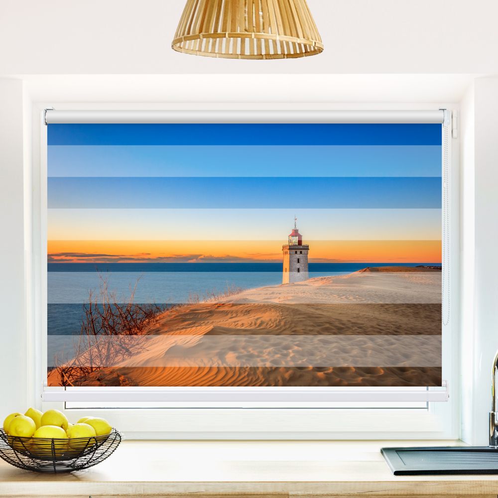 Klemm Doppelrollo "Leuchtturm Meer" - ohne Bohren - Klemmfix - bis 150 cm Breite - Duo Rollo Fotodruck - La-Melle
