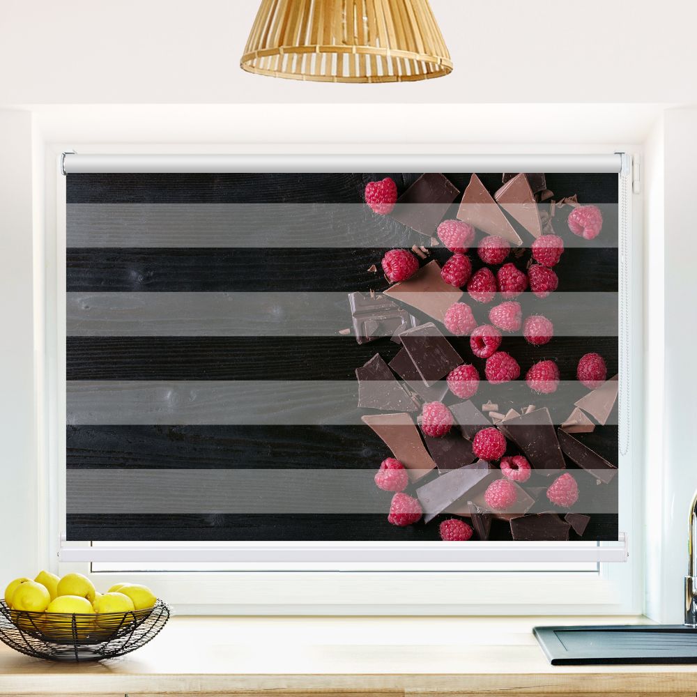 Klemm Doppelrollo "Himbeeren Und Schokolade" - ohne Bohren - Klemmfix - bis 150 cm Breite - Duo Rollo Fotodruck - La-Melle