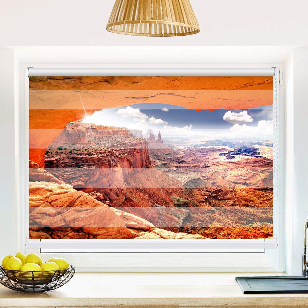 Klemm Doppelrollo "Steinwueste Rote Felsen" - ohne Bohren - Klemmfix - bis 150 cm Breite - Duo Rollo Fotodruck - La-Melle