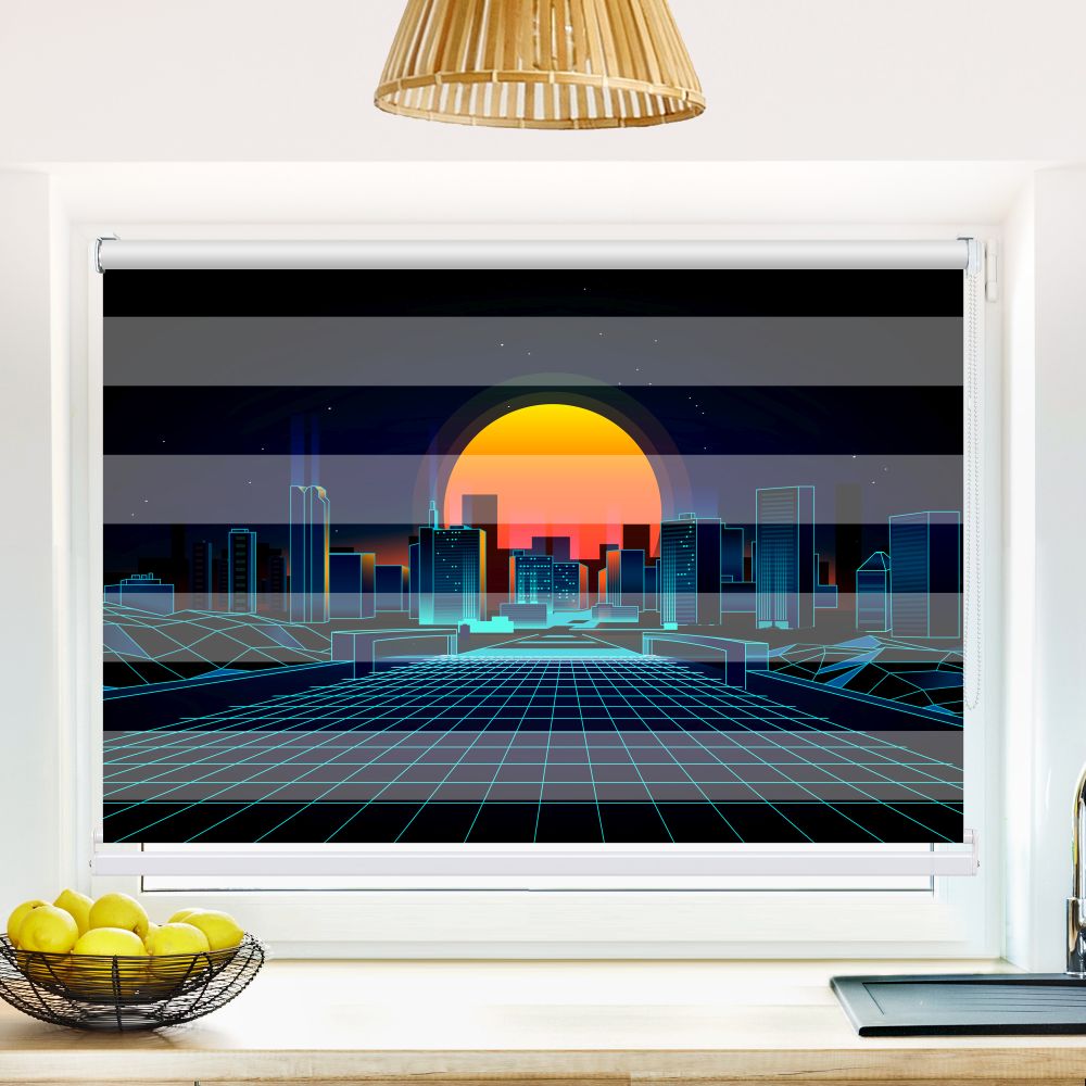 Klemm Doppelrollo "Retro Sci Fi Background" - ohne Bohren - Klemmfix - bis 150 cm Breite - Duo Rollo Fotodruck - La-Melle