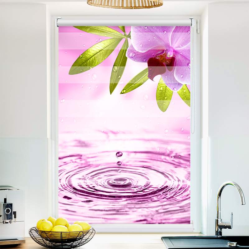 Klemmfix Doppelrollo "Pinke Orchidee mit Wassertropfen" | Klemm Doppelrollo