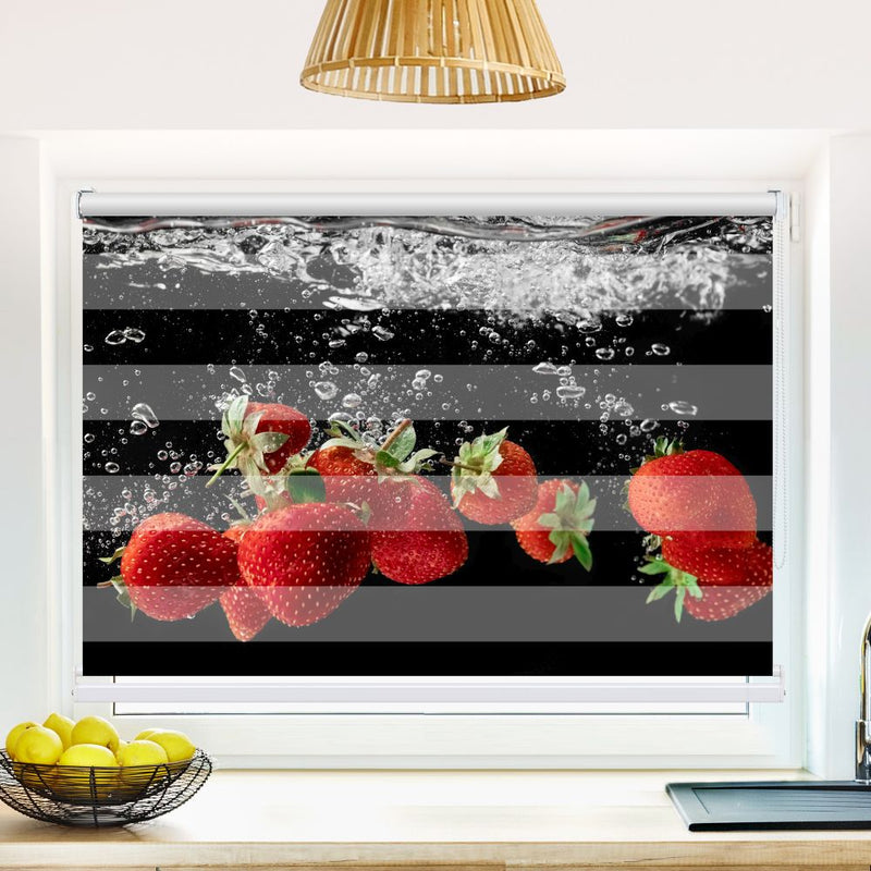 Klemm Doppelrollo "Frische Erdbeeren" - ohne Bohren - Klemmfix - bis 150 cm Breite - Duo Rollo Fotodruck - La-Melle
