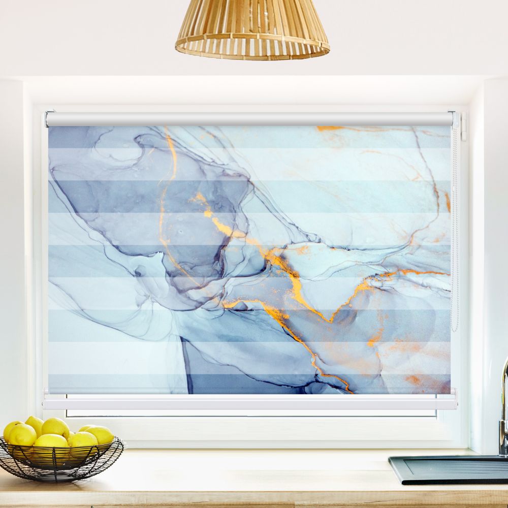 Klemm Doppelrollo "Gemaelde Abstrakt Blau" - ohne Bohren - Klemmfix - bis 150 cm Breite - Duo Rollo Fotodruck - La-Melle