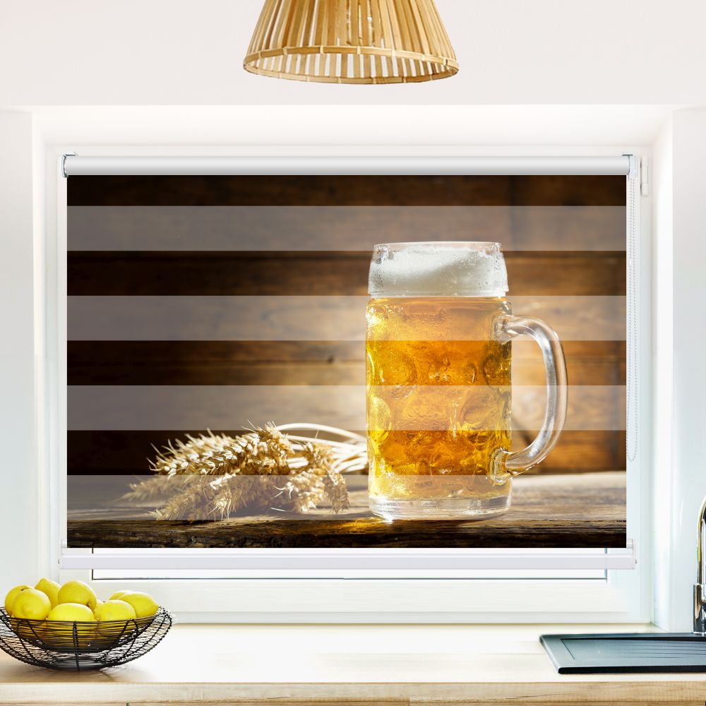 Klemm Doppelrollo "Frisches Bier" - ohne Bohren - Klemmfix - bis 150 cm Breite - Duo Rollo Fotodruck - La-Melle