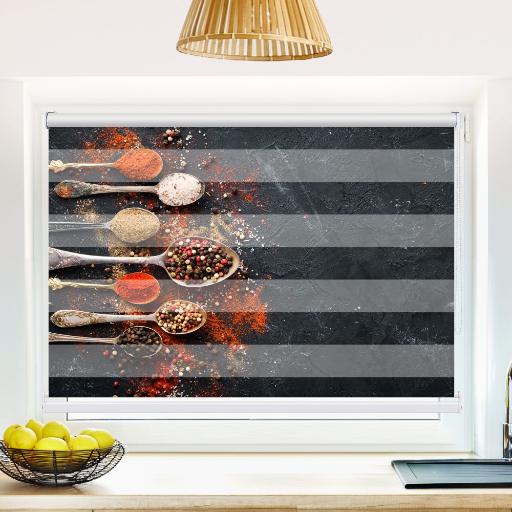 Klemm Doppelrollo "Gewuerze Arrangiert" - ohne Bohren - Klemmfix - bis 150 cm Breite - Duo Rollo Fotodruck - La-Melle