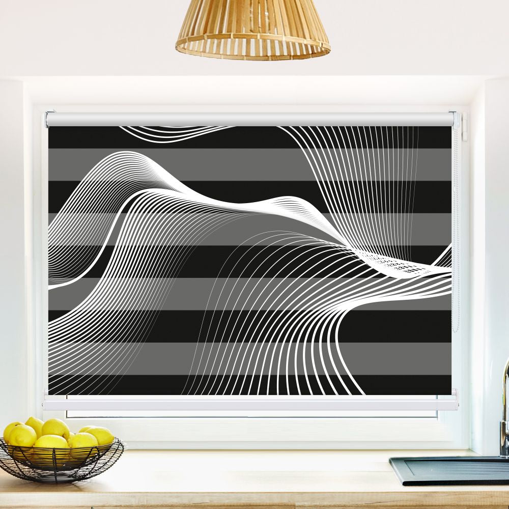 Klemm Doppelrollo "Wellen Monochrom" - ohne Bohren - Klemmfix - bis 150 cm Breite - Duo Rollo Fotodruck - La-Melle