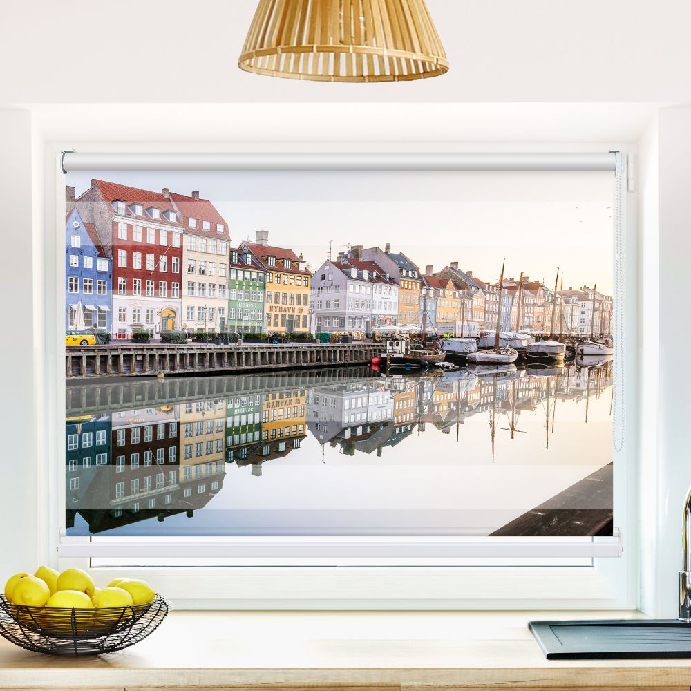 Klemm Doppelrollo "Kopenhagen Nyhavn" - ohne Bohren - Klemmfix - bis 150 cm Breite - Duo Rollo Fotodruck - La-Melle