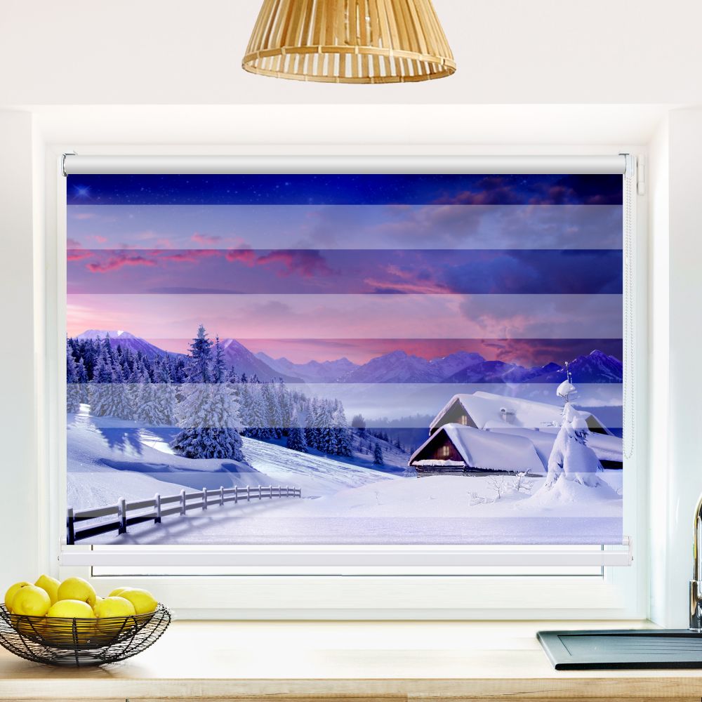 Klemm Doppelrollo "Winterlandschaft" - ohne Bohren - Klemmfix - bis 150 cm Breite - Duo Rollo Fotodruck - La-Melle