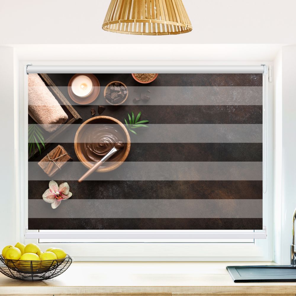 Klemm Doppelrollo "Spa Mit Schokolade" - ohne Bohren - Klemmfix - bis 150 cm Breite - Duo Rollo Fotodruck - La-Melle