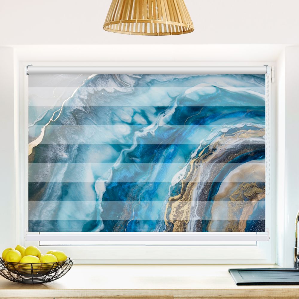 Klemm Doppelrollo "Gemaelde Blau Oel" - ohne Bohren - Klemmfix - bis 150 cm Breite - Duo Rollo Fotodruck - La-Melle