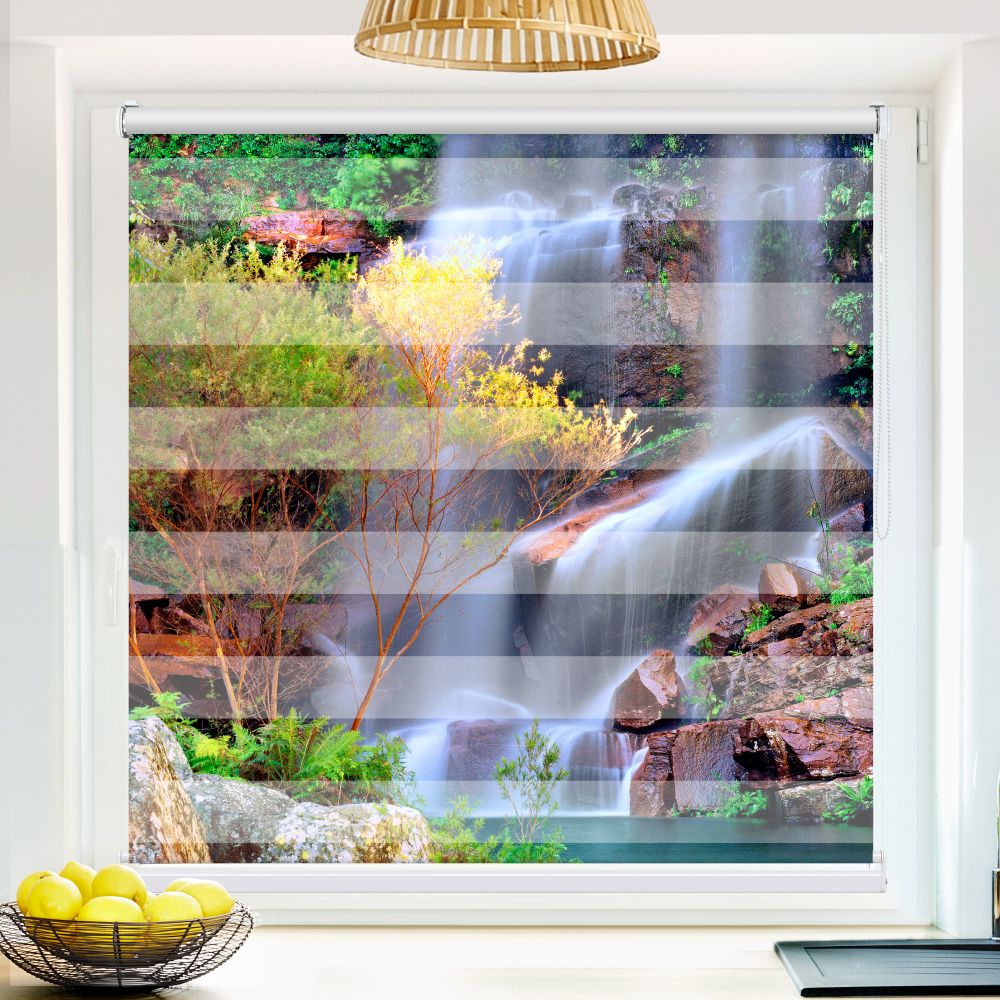 Klemm Doppelrollo "Wasserfall Im Wald" - ohne Bohren - Klemmfix - bis 150 cm Breite - Duo Rollo Fotodruck - La-Melle