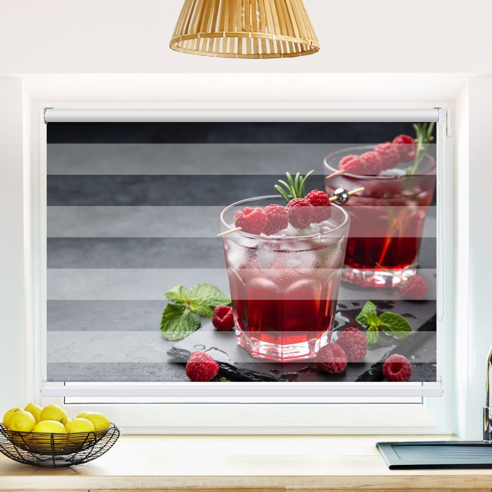 Klemm Doppelrollo "Himbeer Cocktail" - ohne Bohren - Klemmfix - bis 150 cm Breite - Duo Rollo Fotodruck - La-Melle