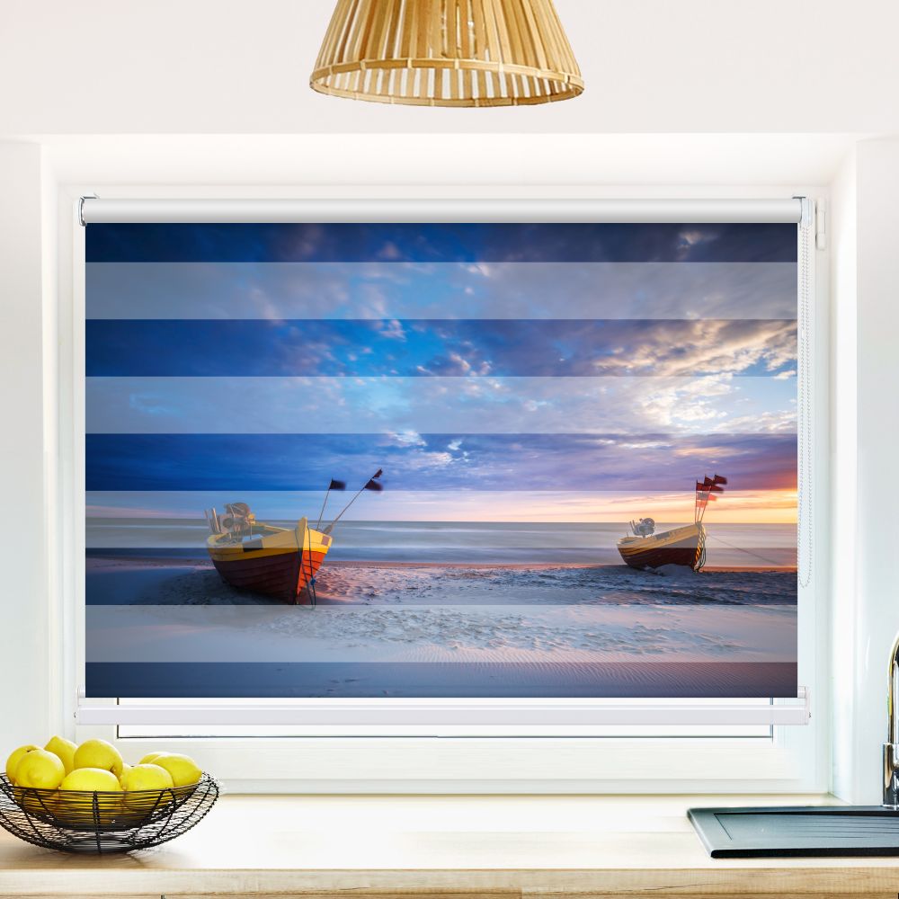 Klemm Doppelrollo "Fischerboote Ostsee" - ohne Bohren - Klemmfix - bis 150 cm Breite - Duo Rollo Fotodruck - La-Melle