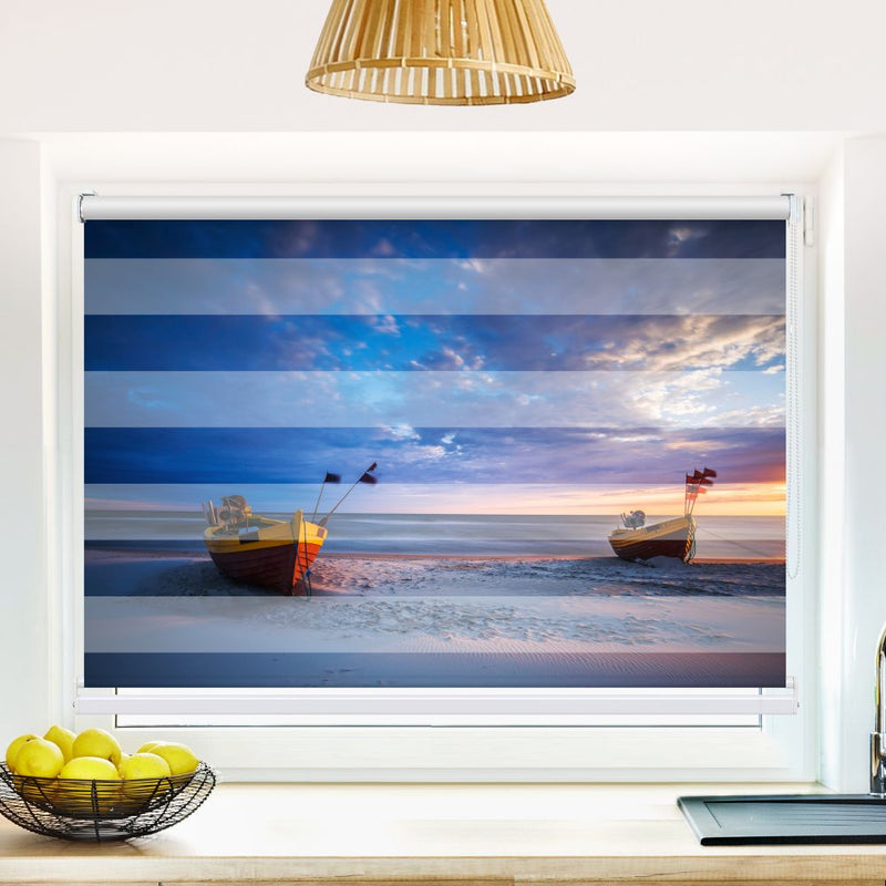 Klemm Doppelrollo "Fischerboote Ostsee" - ohne Bohren - Klemmfix - bis 150 cm Breite - Duo Rollo Fotodruck - La-Melle