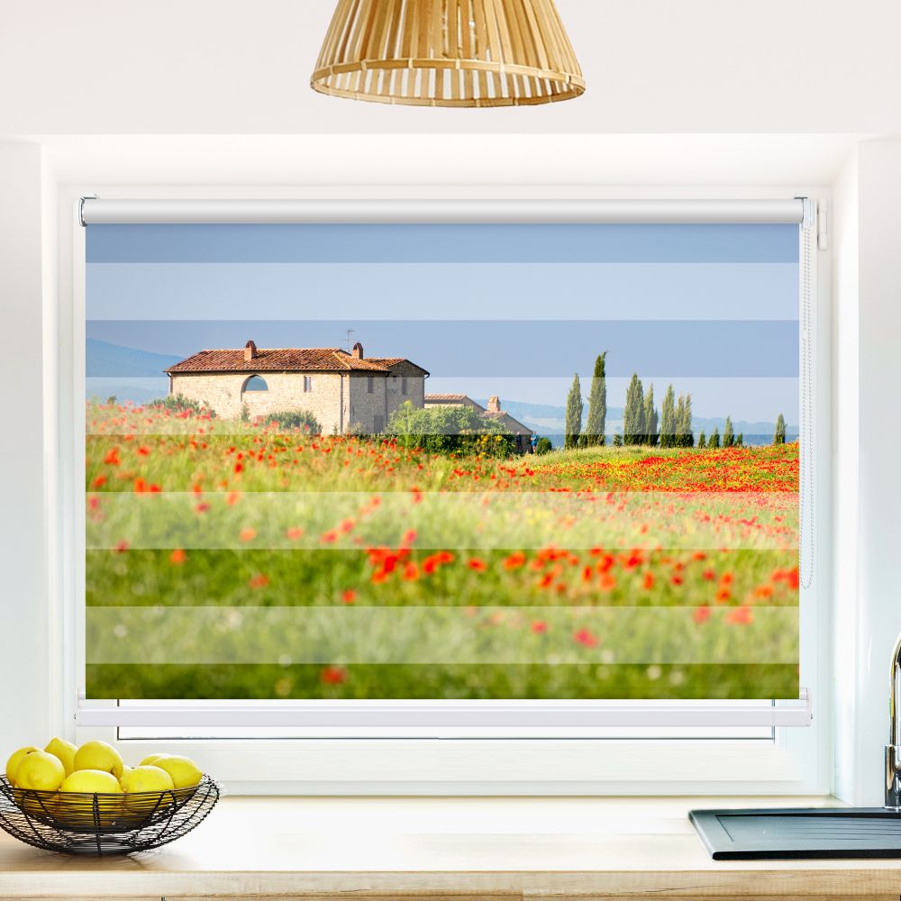 Klemm Doppelrollo "Toskana Landschaft" - ohne Bohren - Klemmfix - bis 150 cm Breite - Duo Rollo Fotodruck - La-Melle