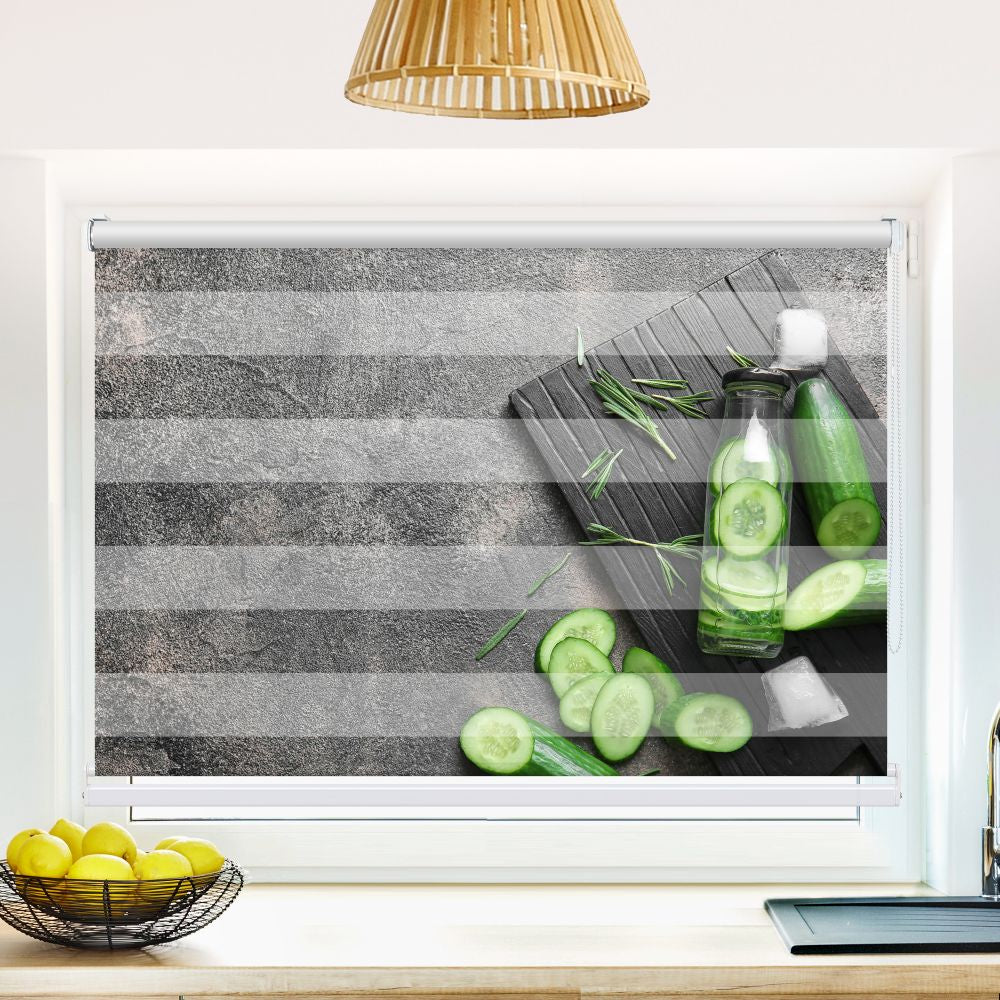 Klemm Doppelrollo "Frische Gurke" - ohne Bohren - Klemmfix - bis 150 cm Breite - Duo Rollo Fotodruck - La-Melle