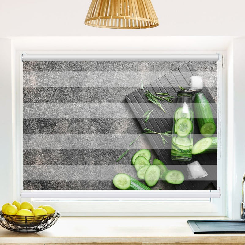 Klemm Doppelrollo "Frische Gurke" - ohne Bohren - Klemmfix - bis 150 cm Breite - Duo Rollo Fotodruck - La-Melle