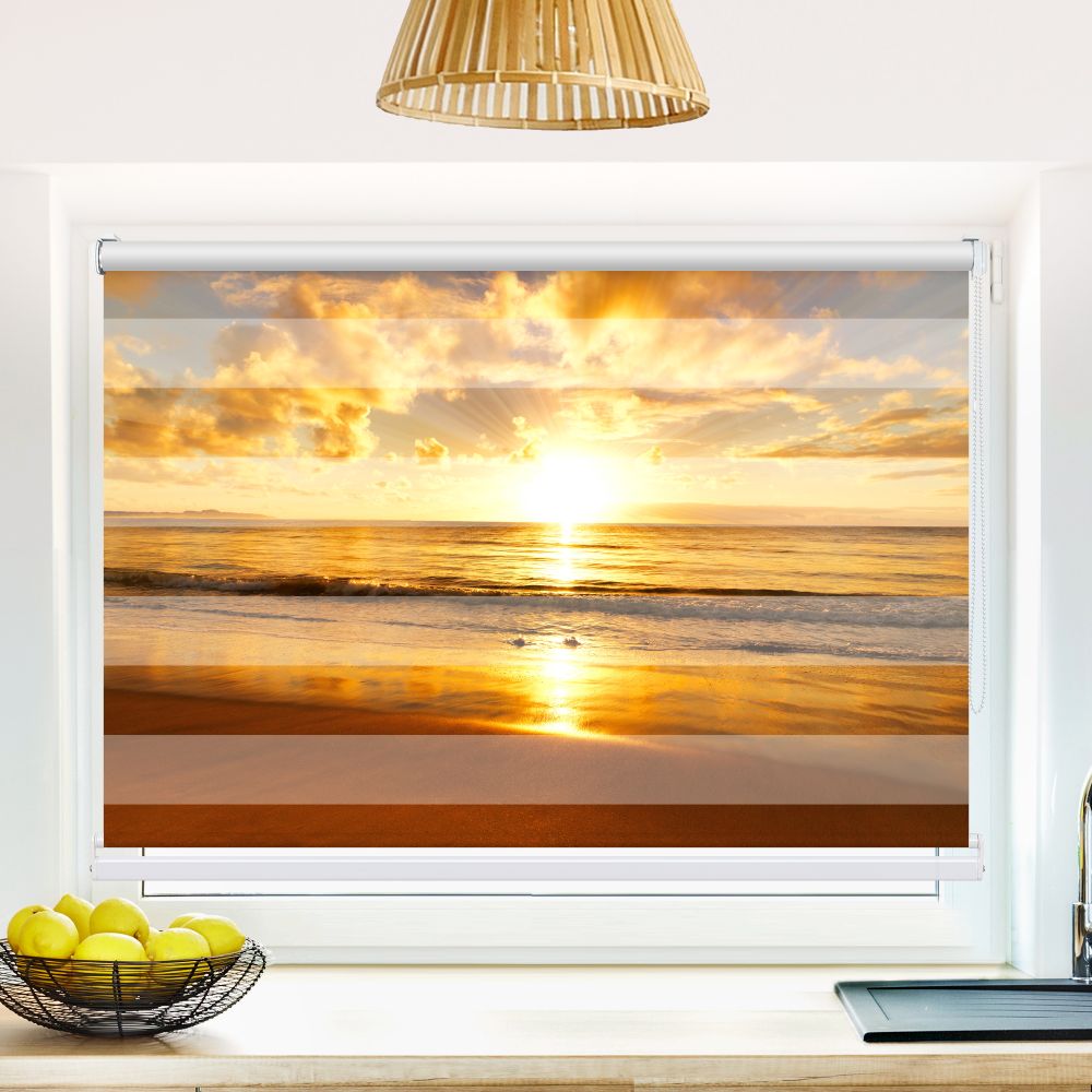 Klemm Doppelrollo "Sonnenaufgang Strand" - ohne Bohren - Klemmfix - bis 150 cm Breite - Duo Rollo Fotodruck - La-Melle