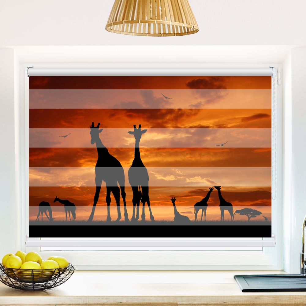 Klemm Doppelrollo "Giraffen Afrika" - ohne Bohren - Klemmfix - bis 150 cm Breite - Duo Rollo Fotodruck - La-Melle